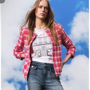 Karl Lagerfeld Pink and White Short Sleeve Tee